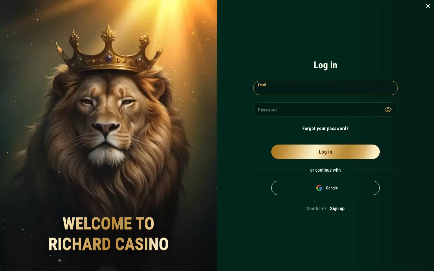 Richard Casino login and sign-up panel used by Australian players